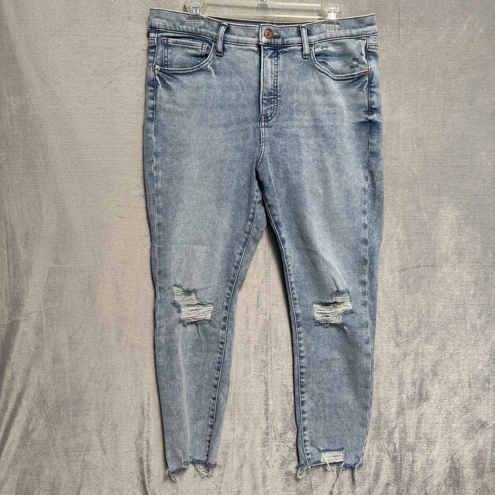 Express Jeans Womens 14R Light Wash Mid Rise Cropped Skinny Stretch Distressed